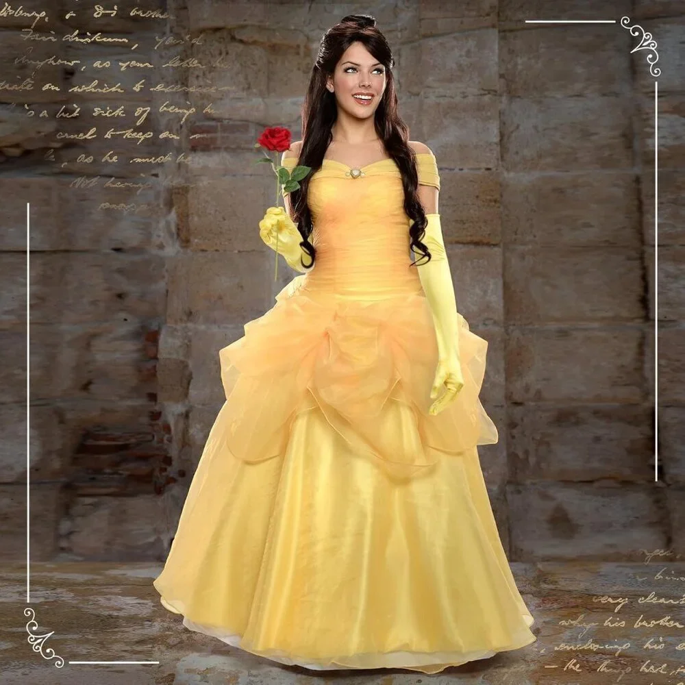 Princess Costume Accessories Set with Yellow Bow Hairband Gloves Rose for Dress